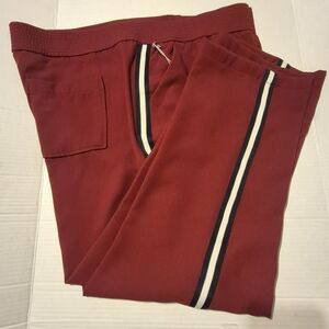 A New Day Maroon Jogger Pants W/ Navy/White/Navy Stripe Casualwear NWOT Size X